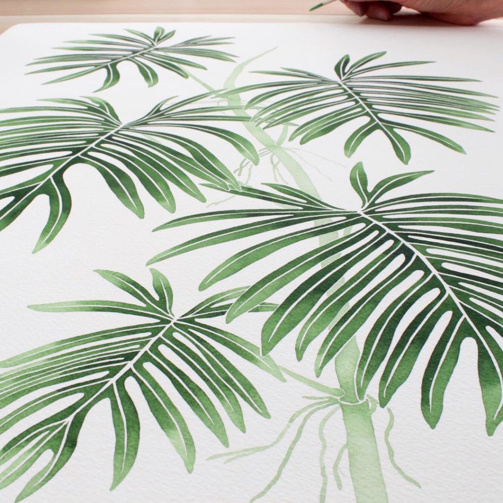@livingpattern: Details of my new painting, an Elegant Philodendron/ Philodendron angustisectum….