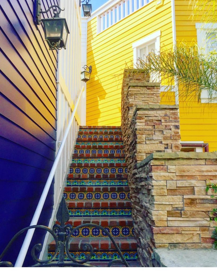 Beach brights and patternful stairs ...