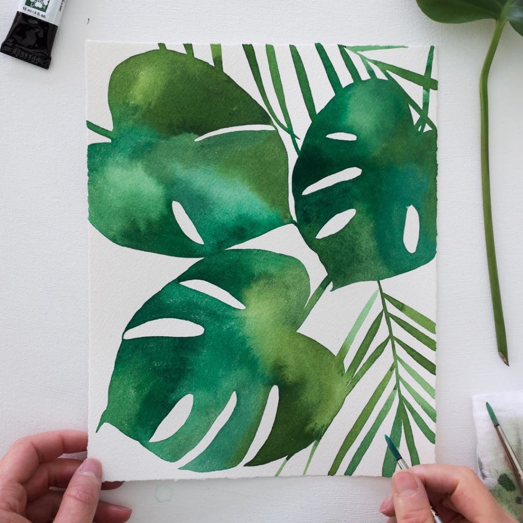 livingpattern: Gathered some baby Monstera and Palm leaves this morning and painted. I’d be 100… Gathered some baby Monstera and Palm leaves this morning and painted. I’d be 100...