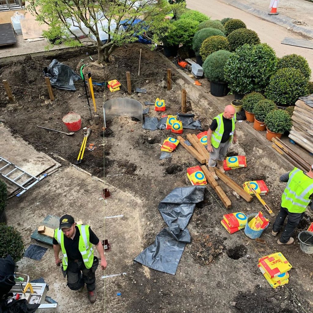 @greenfingerscharity garden taking shape #birdseyeview #gardendesign #showgarden...