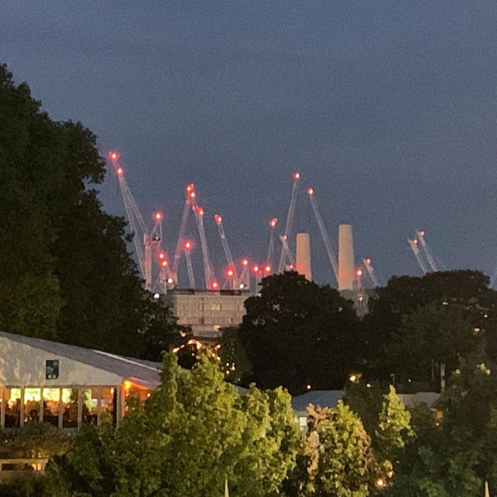 Battersea at night from the top of the @greenfingerscharity garden at #rhschelse...