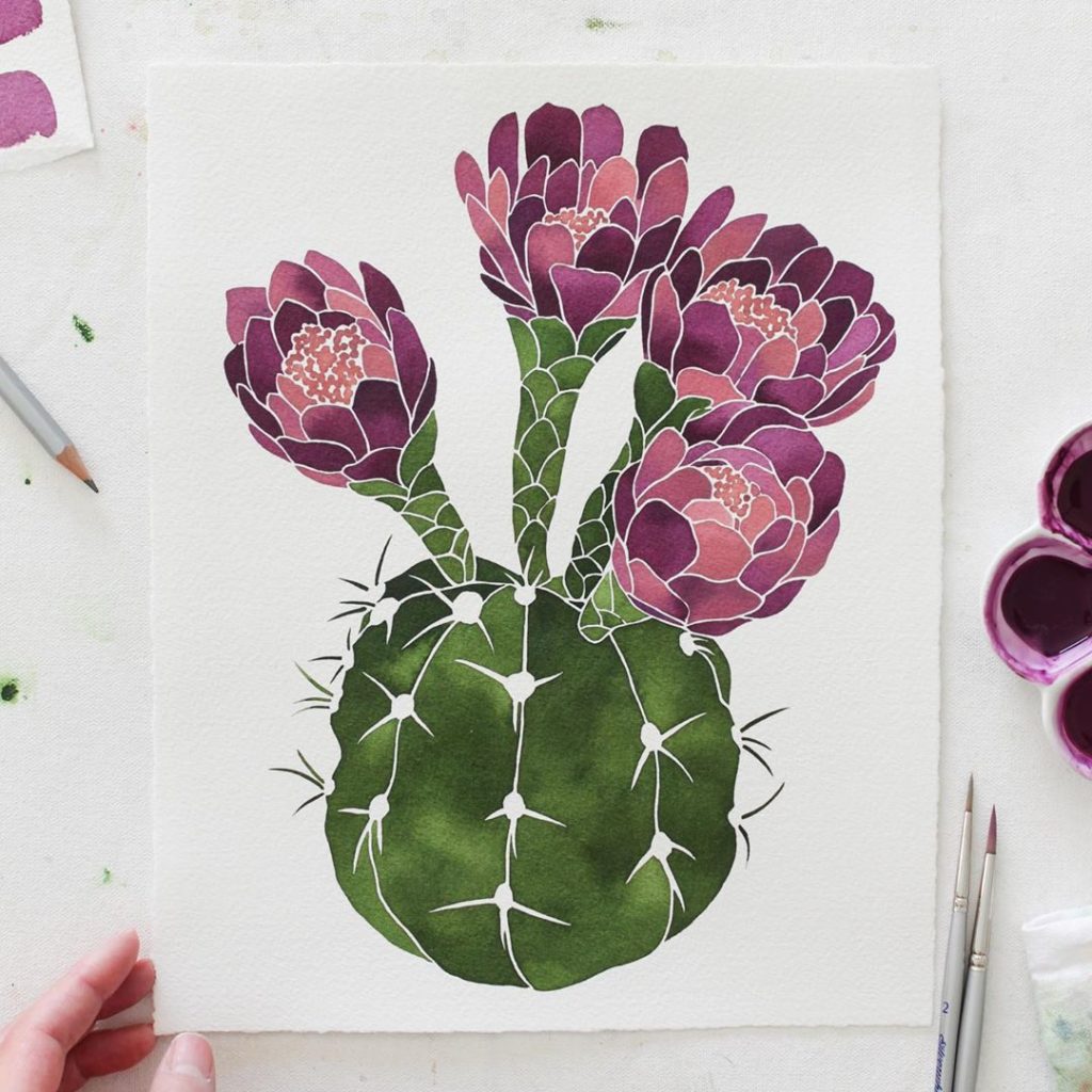 Just finished this blooming cactus this morning! Using mission watercolors red v...