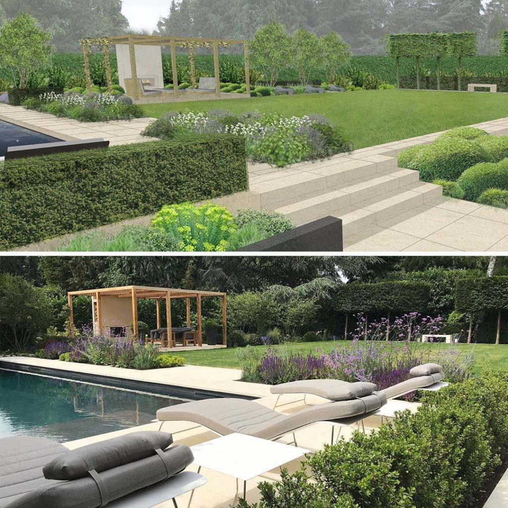 From #cgi #render to finished #swimmingpool and #garden #gardendesign #landscape...