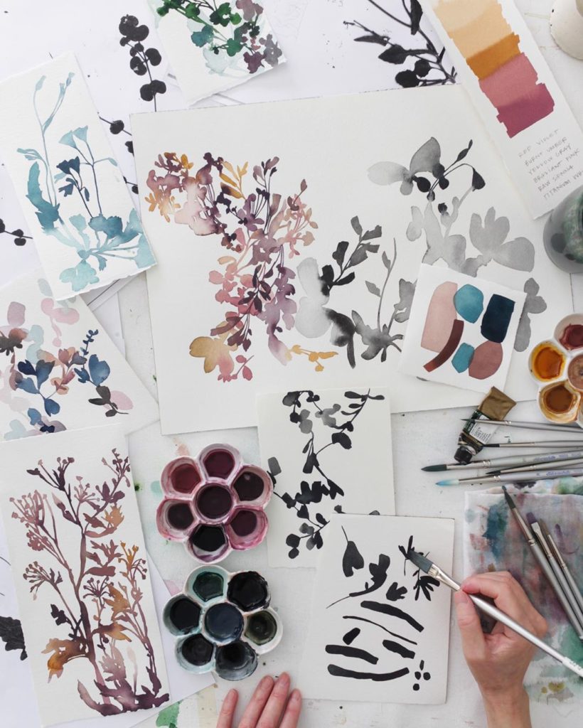 Experimenting and searching for a botanical extension to my color field painting...