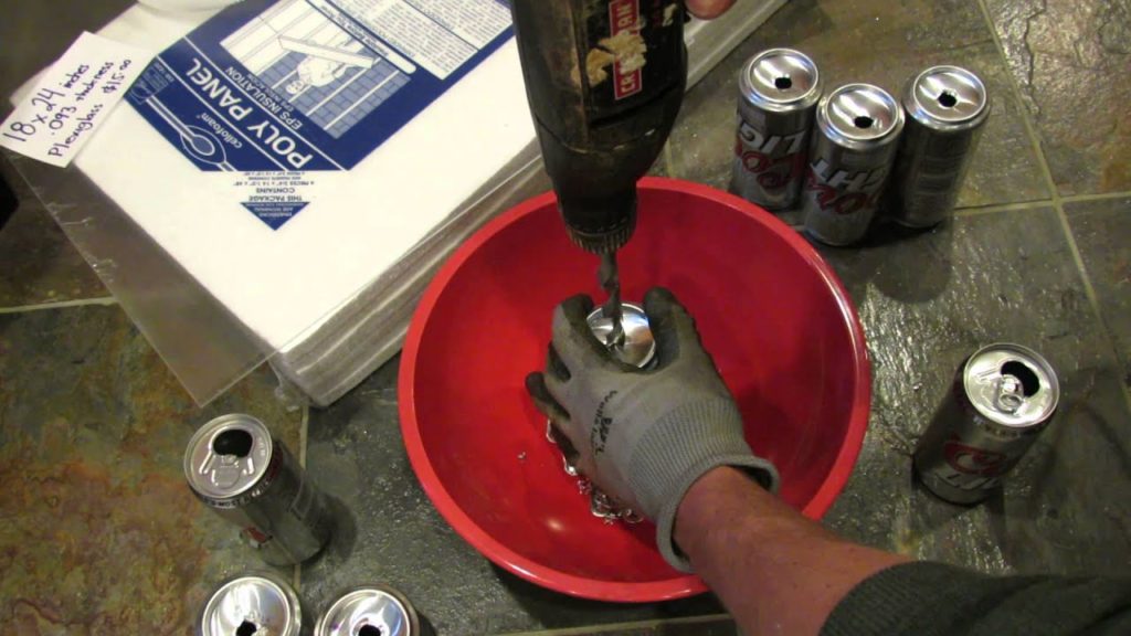 How to Drill, Seal  and Stack Aluminum Cans For a Solar Heater or Solar Furnace - MFG 2013