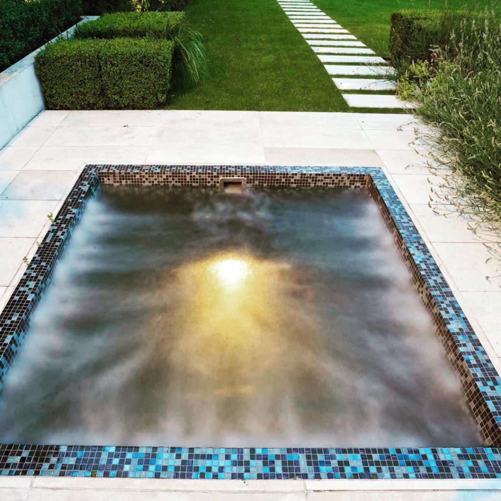#spa #garden #glass #mosaic #tiles #lighting #limestone #steppingstones #paving ...