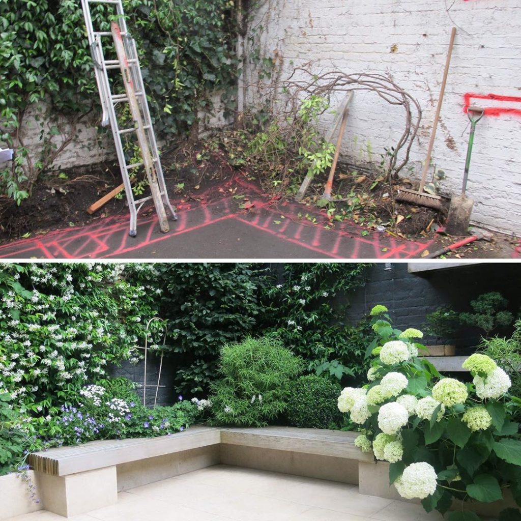 #beforeandafter #urban #garden  a bit of a #transformation L-shaped #bench #plan...