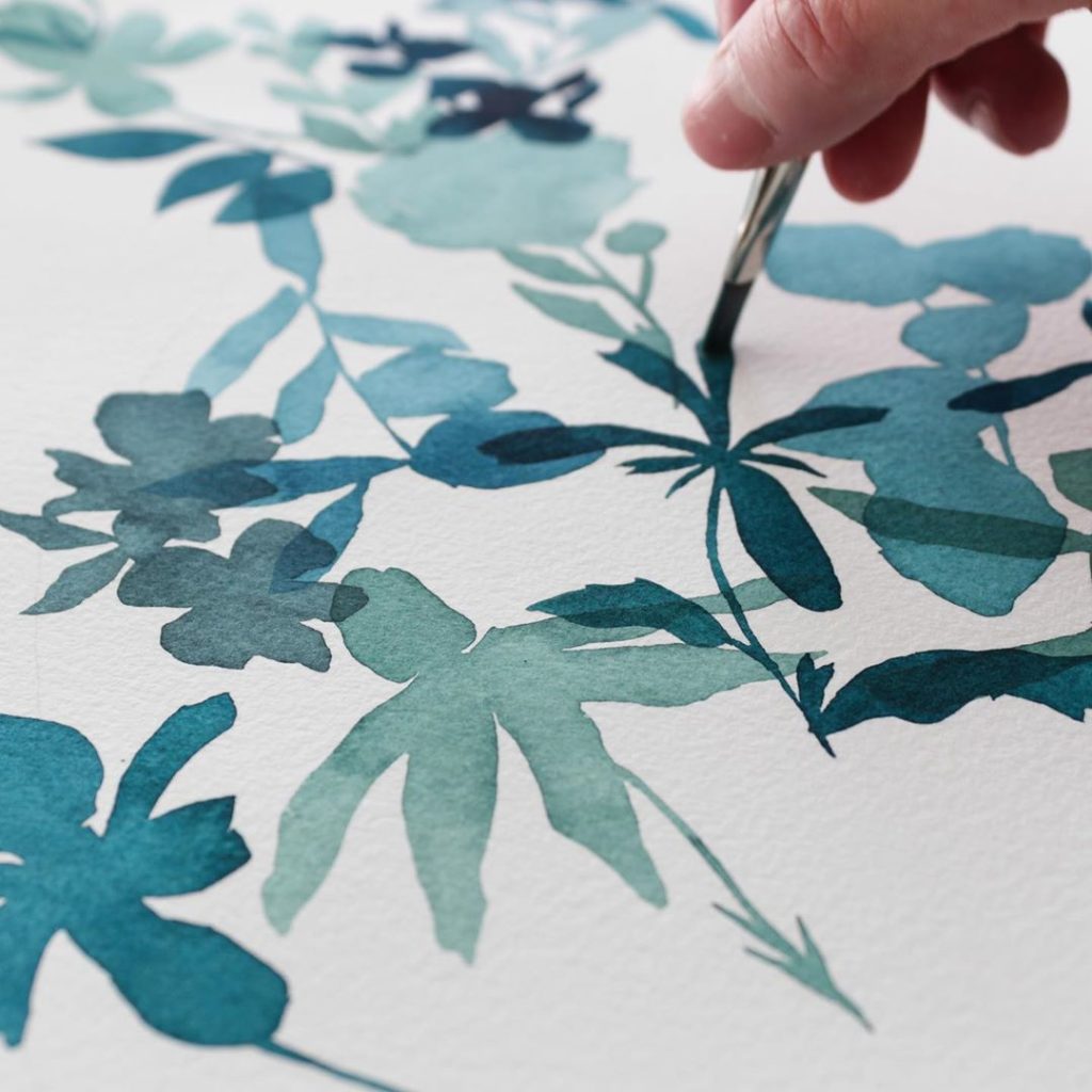 #wip layering botanicals in a monochromatic blue palette, aqua to indigo. Workin...