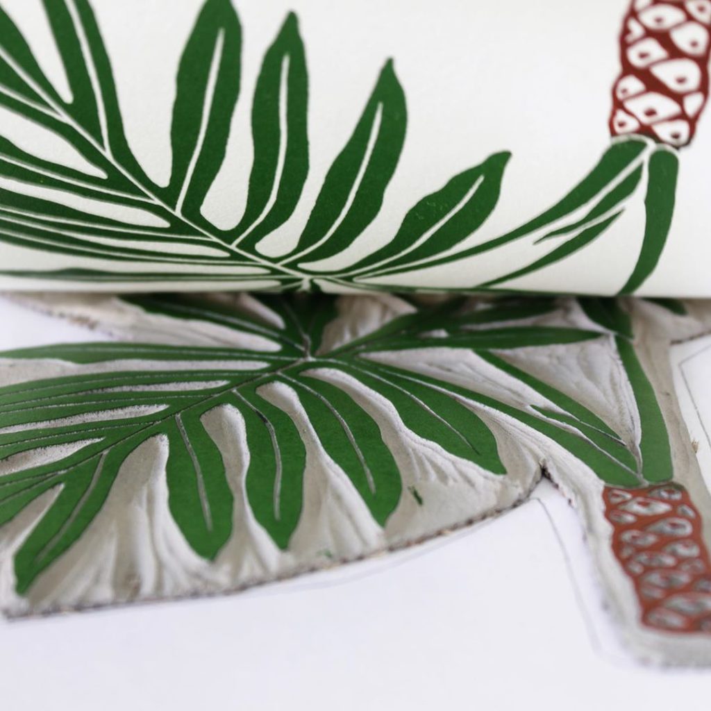 Prfing my first block print work in color! Excited about this one. #philodendron...