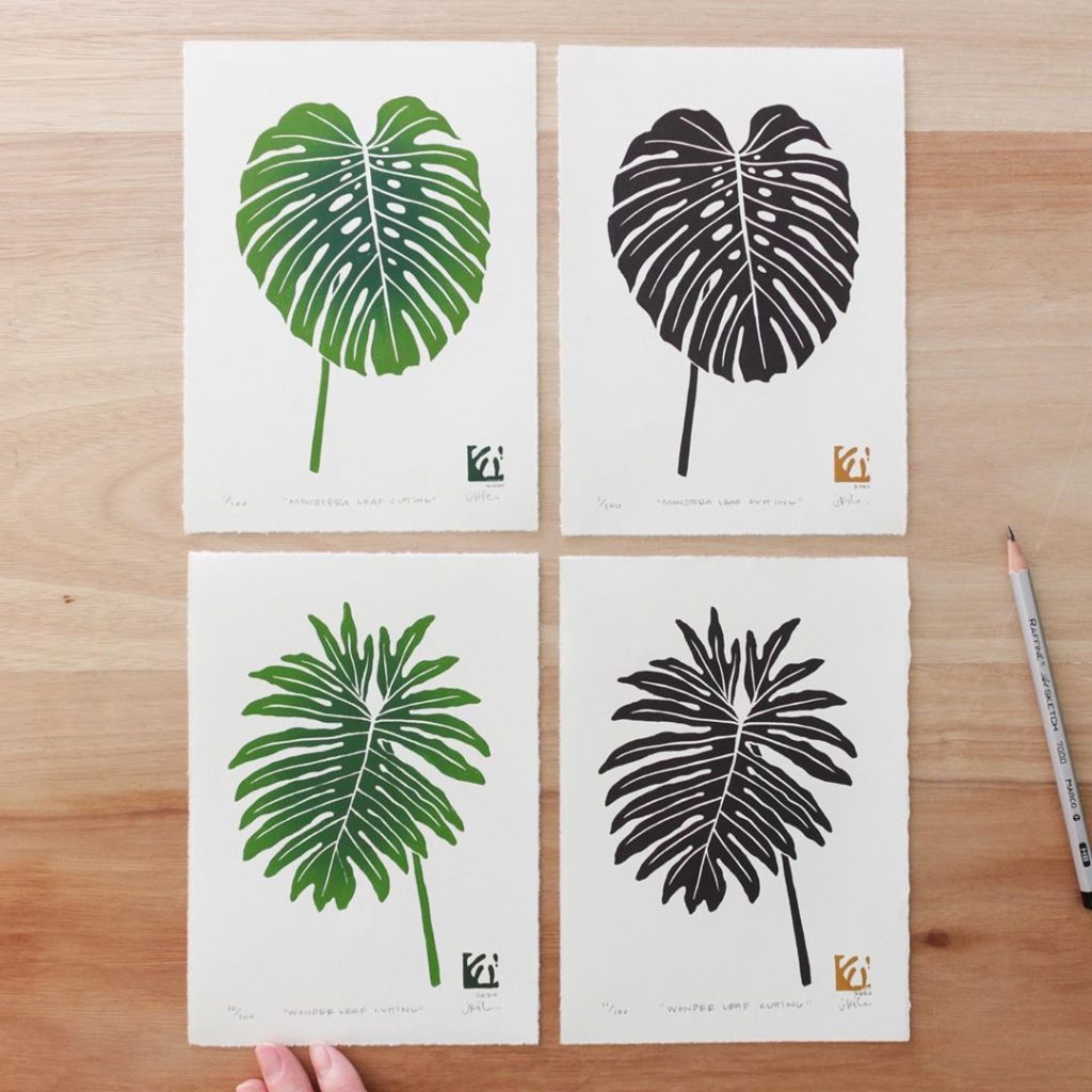 livingpattern: “Monstera Leaf Cutting” 5×7” blockprints in black and ombré green are now listed… “Monstera Leaf Cutting” 5x7” blockprints in black and ombré green are now listed...