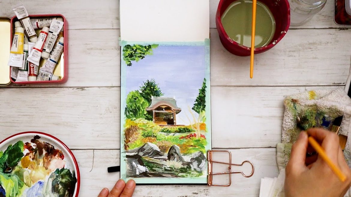 Gouache Painting Japanese Garden at Kew Gardens