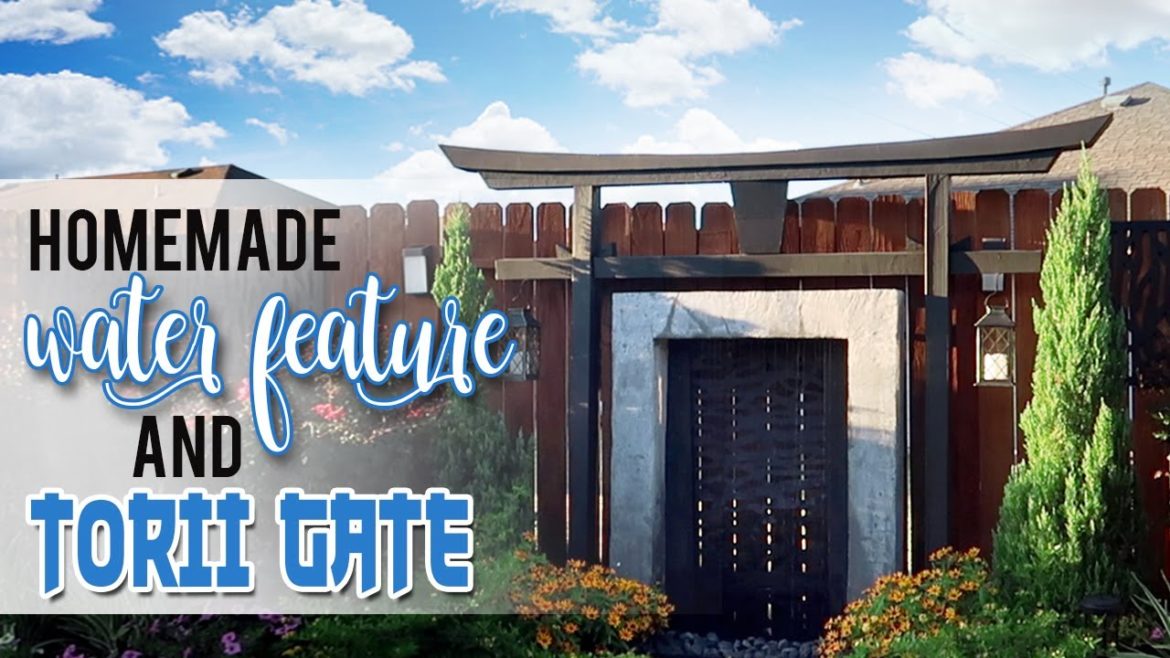 Homemade Concrete Waterfall and Japanese Torii Gate // Garden Water feature Homemade Concrete Waterfall and Japanese Torii Gate // Garden Water feature