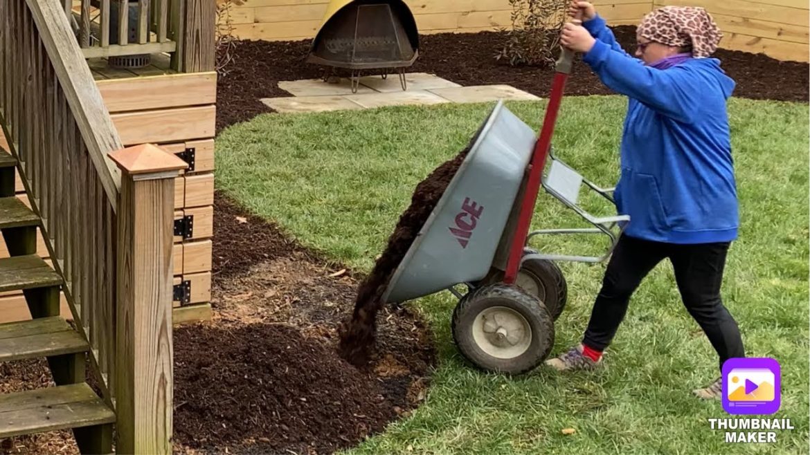 Finishing 6 Yard Mulching Project! Backyard Landscape Renovation!
