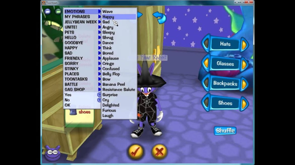 Toontown: Full Shticker Book, Emotions, Speedchat Lists, Gardening, Accessories, Clothing and more!