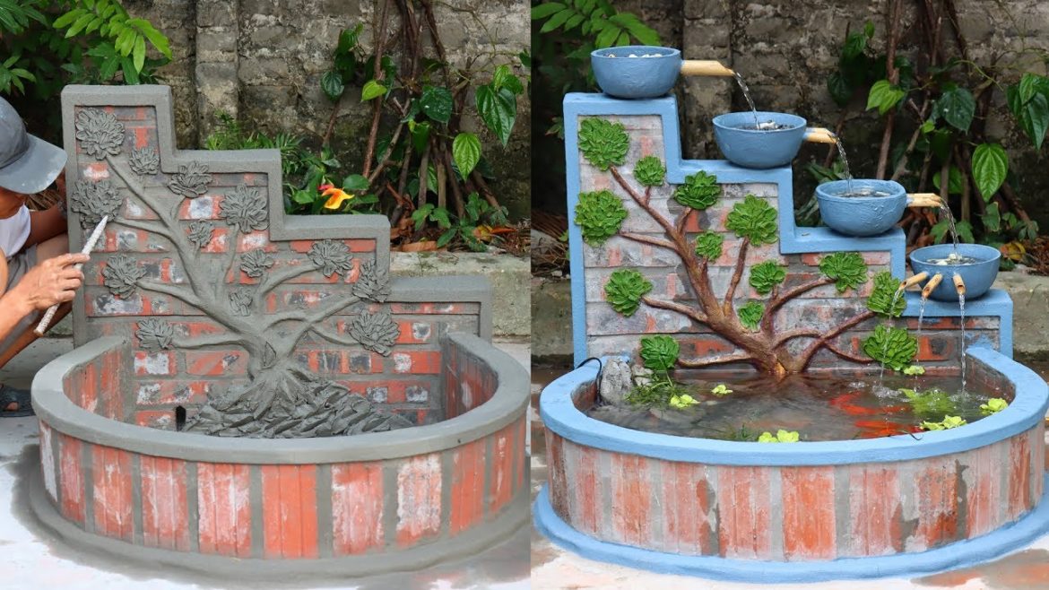 Garden design  4-Floor Mini Waterfall Mini Aquarium with brick and cement