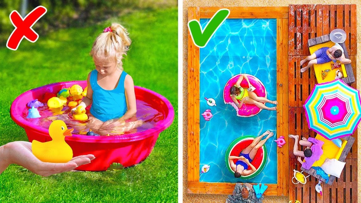 DIY GIANT BACKYARD POOL || Easy Backyard Decor Ideas For Parents and Kids