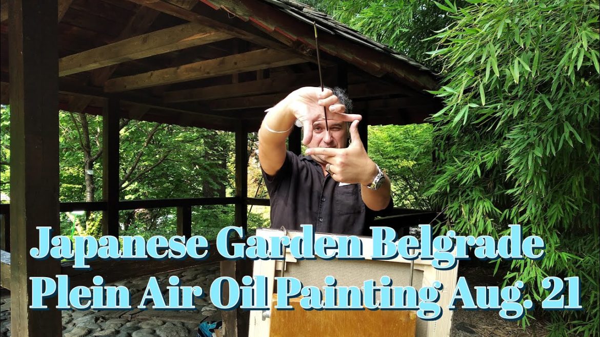 Plein Air Oil Painting in Japanese Garden, Belgrade, Serbia