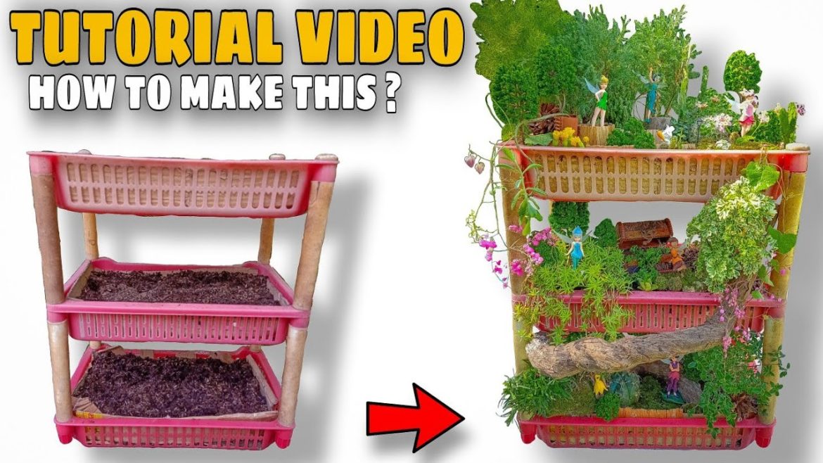DISH GARDEN DESIGN IDEAS : Fairy Garden in a Plastic Storage Rack 🌿 ( TUTORIAL VIDEO )