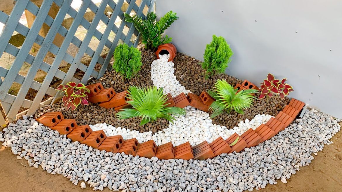 Small landscape corner, beautiful garden design, shaped from pebbles