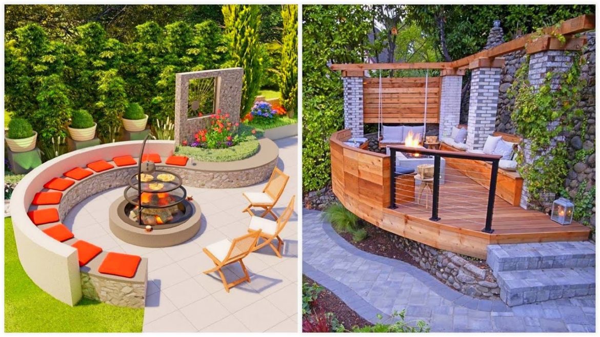 Favorite backyard landscaping ideas: seating area, patio, fire pit!