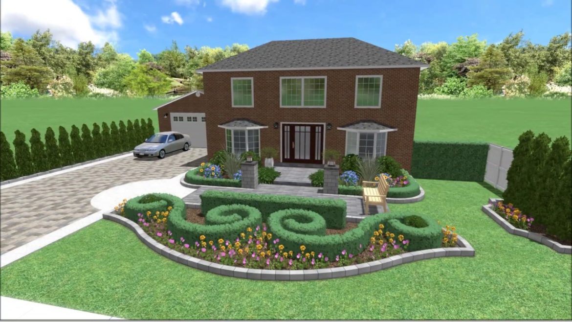 Front Yard Landscaping - Paver Brick Driveway - 3D Design