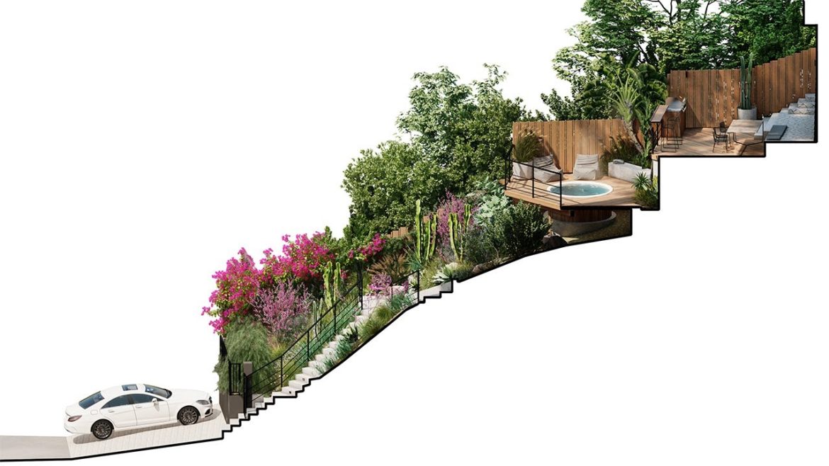 INCLINED LOS ANGELES BACKYARD LANDSCAPE DESIGN