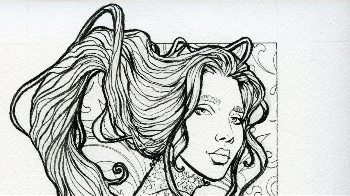 Watercolor Painting Art nouveau sketch