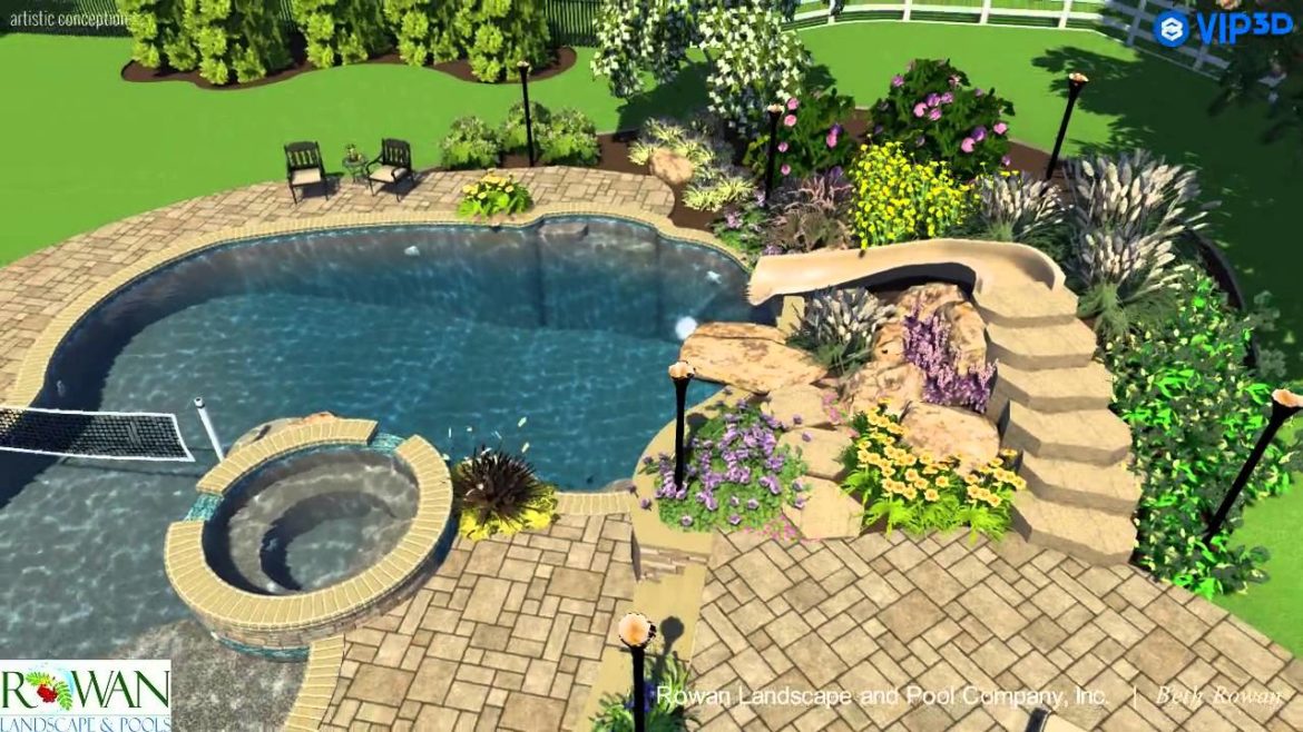 Backyard Pool and Landscape Design created by Rowan Landscape and Pools