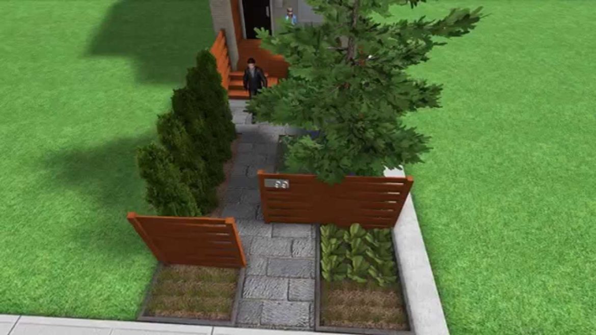 3D Contemporary Front Yard Landscape Makeover - Birdseye Movie
