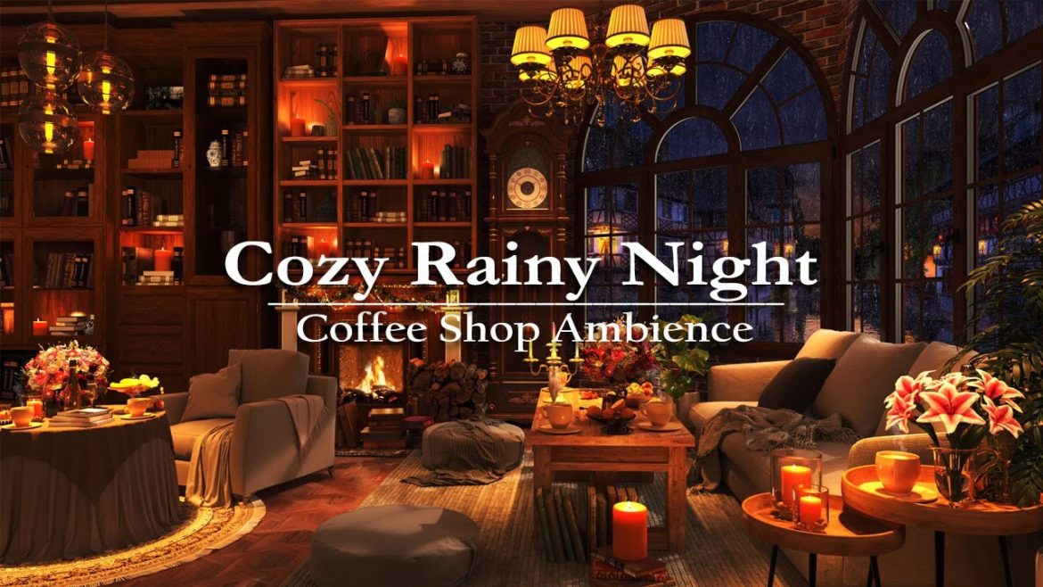 Cozy Jazz Music & Rain Night at Cafe Shop Ambience | Relaxing Sweet Jazz Music for Good Mood & Sleep