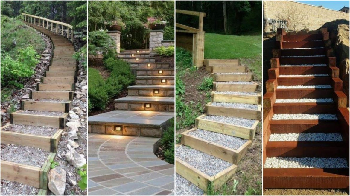 Steps and stairs in a sloping garden | Landscape Stairs Ideas 2022 | front yard stairs Design |