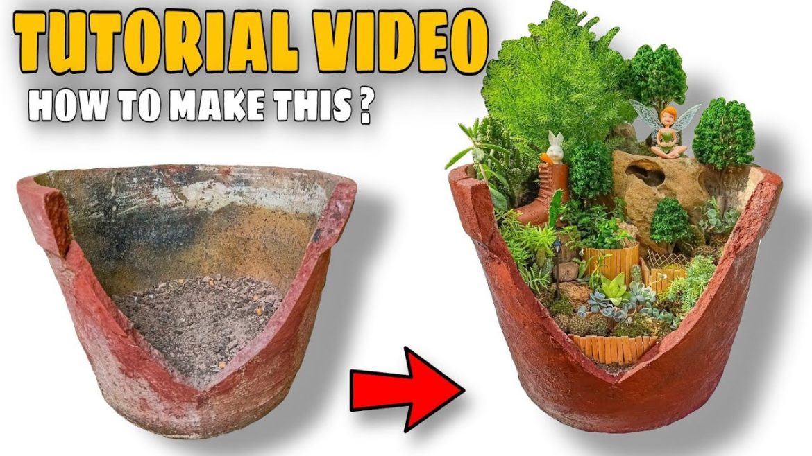 DISH GARDEN DESIGN IDEAS : Broken Clay Pot Transform Into A Fairy Garden 🦋🌿🌵( Tutorial Video )