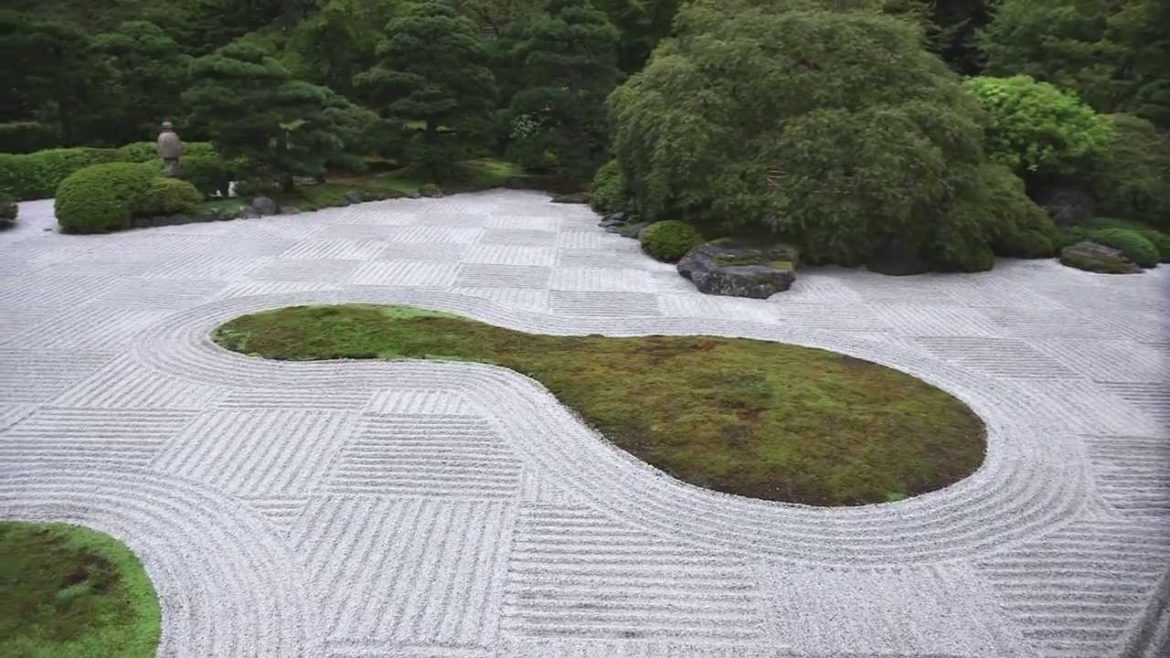 Raking at the Portland Japanese Garden