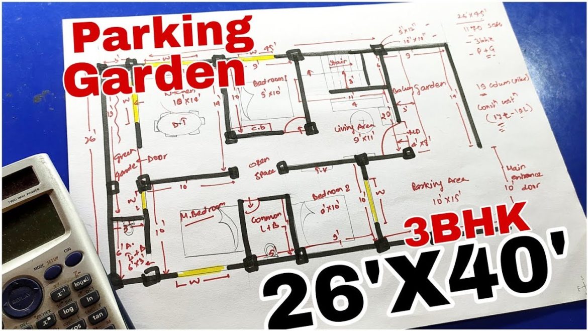 26×40 beautiful Home plan | 26 x 40ghar ka naksha with parking garden | 3 Bedroom Plan with parking