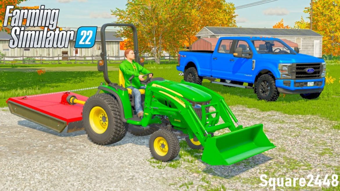 Mowing OVERGROWN Yard With John Deere 3046R! (Tractor Demo) | FS22 Landscaping