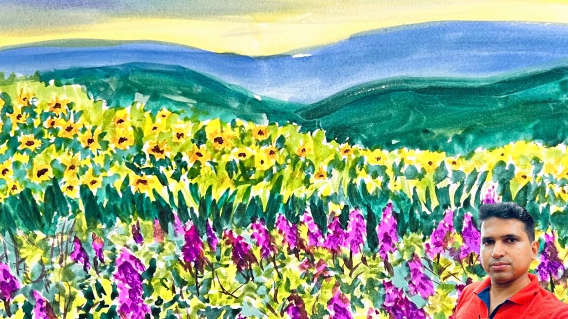 Easy watercolor painting tutorial | Garden | flower field | landscape | Jayafar |