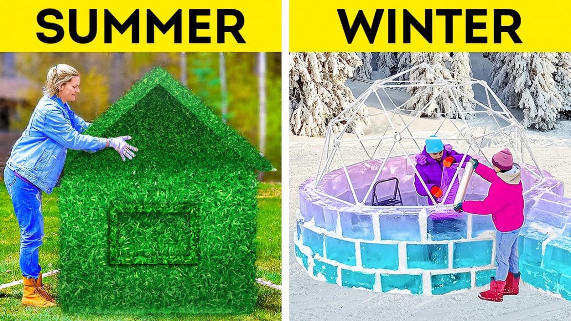 SUMMER HOUSE vs WINTER HOUSE || Huge Backyard Crafts SUMMER HOUSE vs WINTER HOUSE || Huge Backyard Crafts
