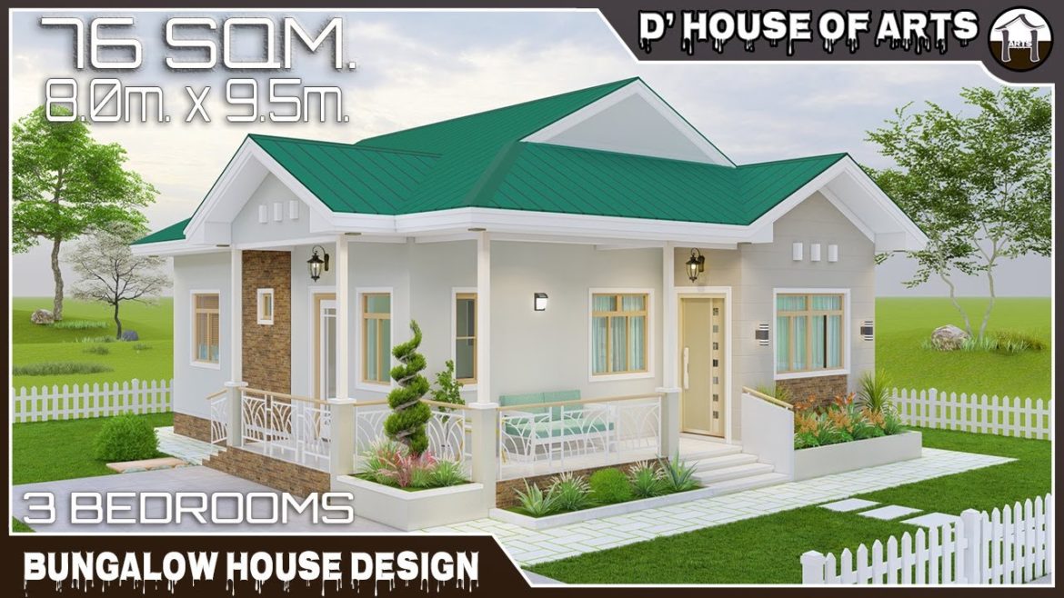 3 BEDROOMS | 76 SQM. (8.0m x 9.5m) | Bungalow House Design Idea | Simple House Design | 2 T&B