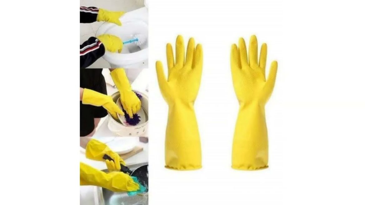 Yellow Rubber Latex Heavy duty Reusable Gardening Kitchen Dish washing Cleaning Hand Gloves || SSWW