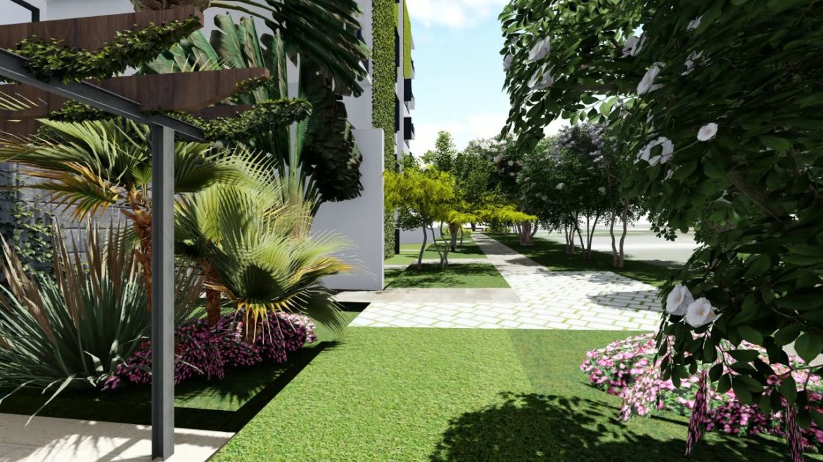 Backyard Landscape of Bauhaus residential development, Sydney, NSW, Australia