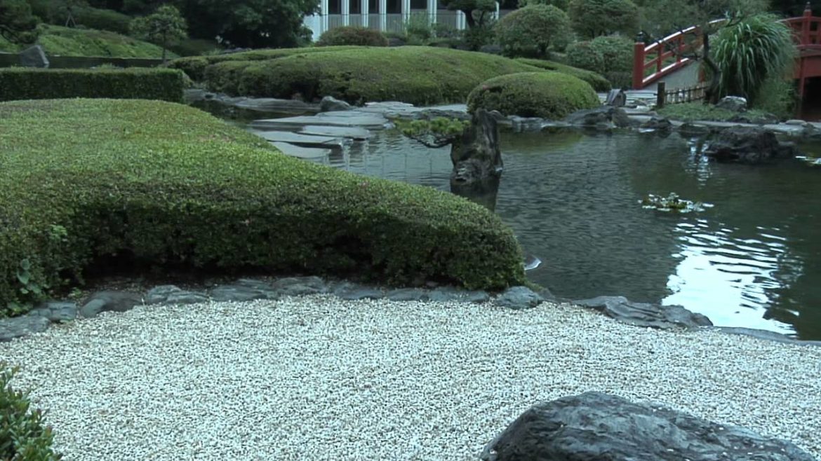 Japanese Garden in Tokyo, Japan with waterfalls, miniature landscapes and bonsai trees