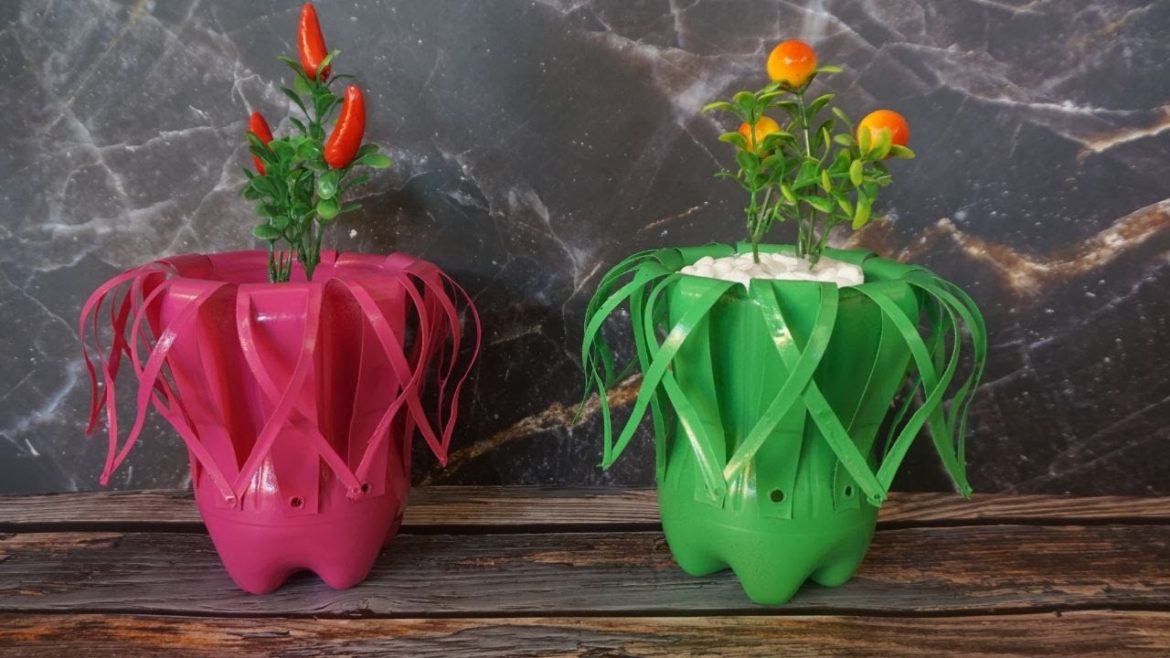 Reusing Plastic Bottles into Flower Pots - DIY garden