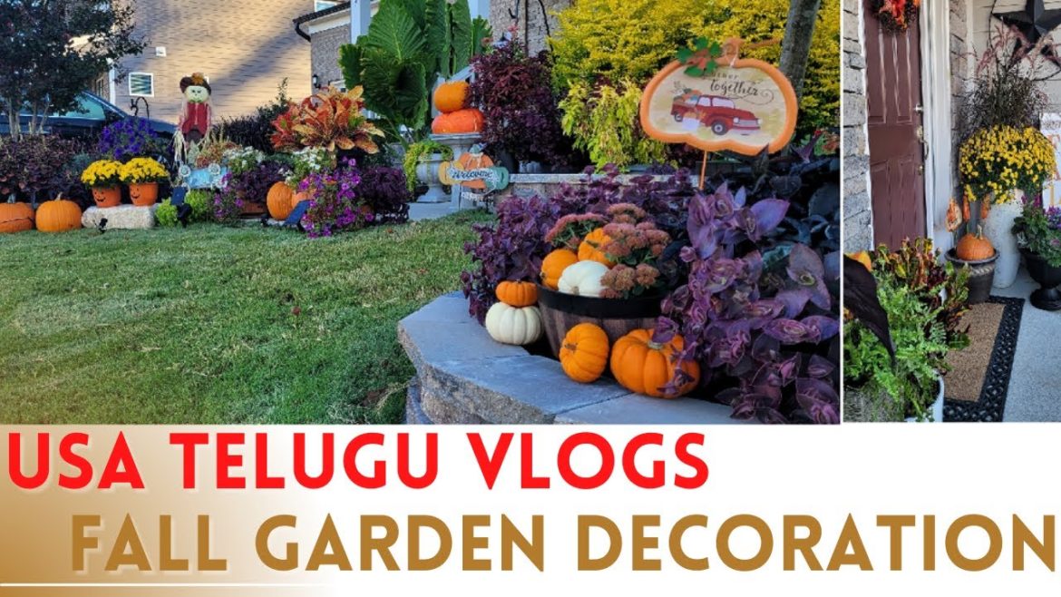 Telugu Garden Vlogs USA | Beautiful Front Yard & Porch Decoration | Fall Garden Decoration |