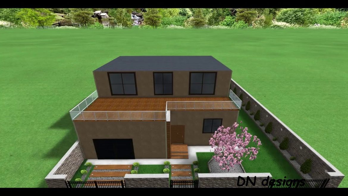 Backyard landscape for modern house with pool
