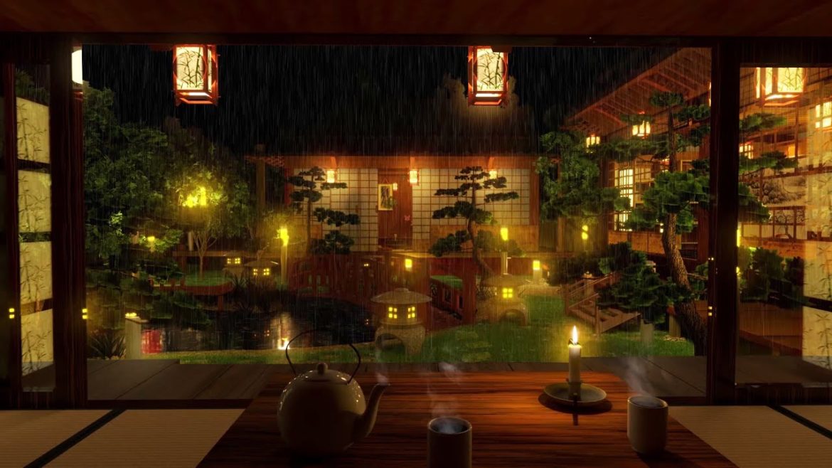 Rainy Japanese Houses and Garden | Relaxation and Sleep | Rain Sounds