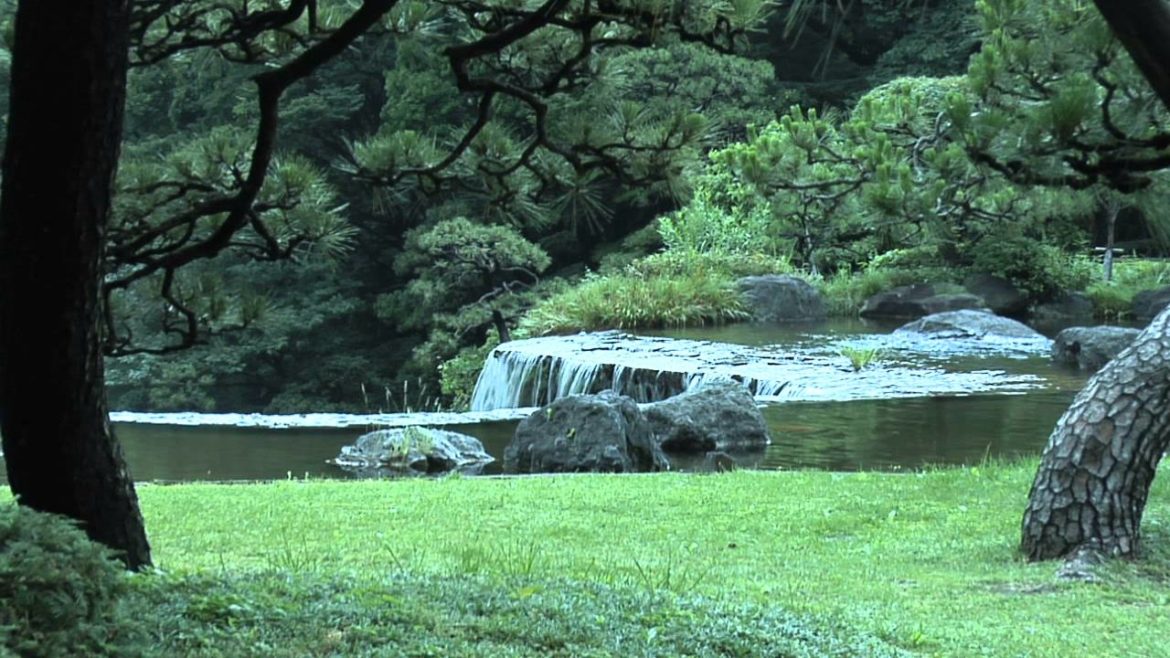 Japanese Garden in Tokyo, Japan with waterfalls, miniature landscapes and bonsai trees