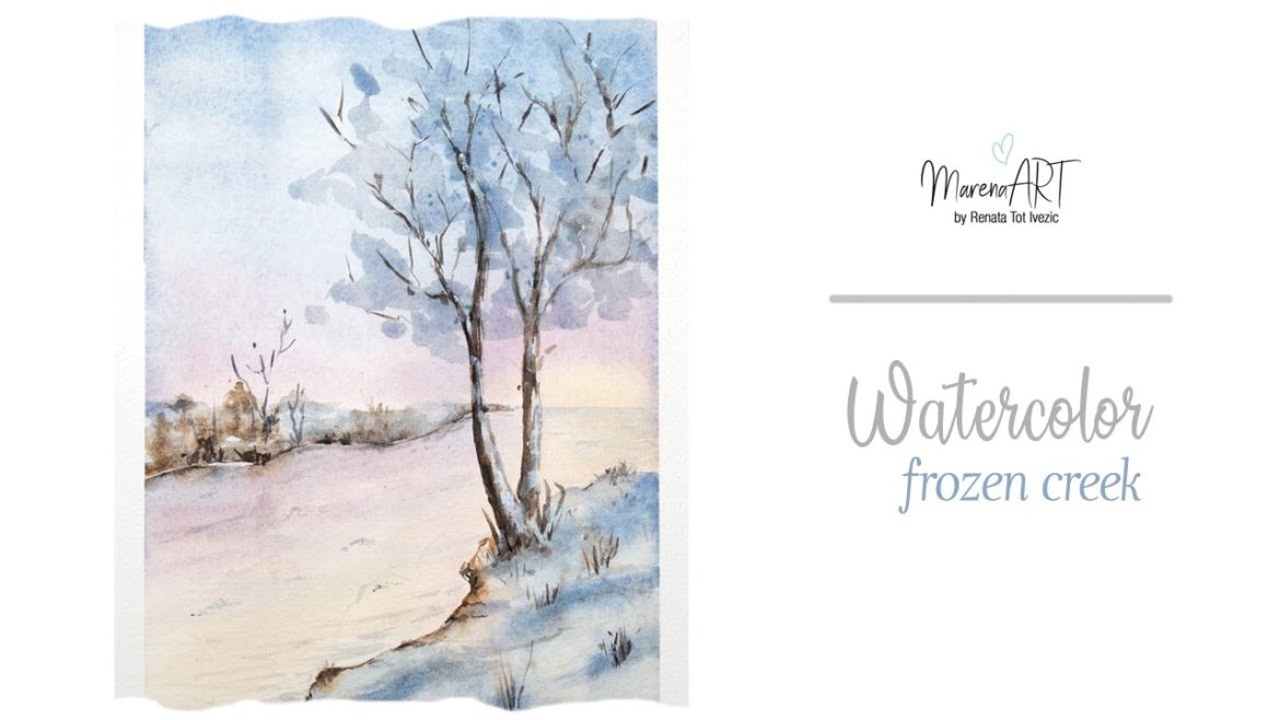 Watercolor frozen landscape
