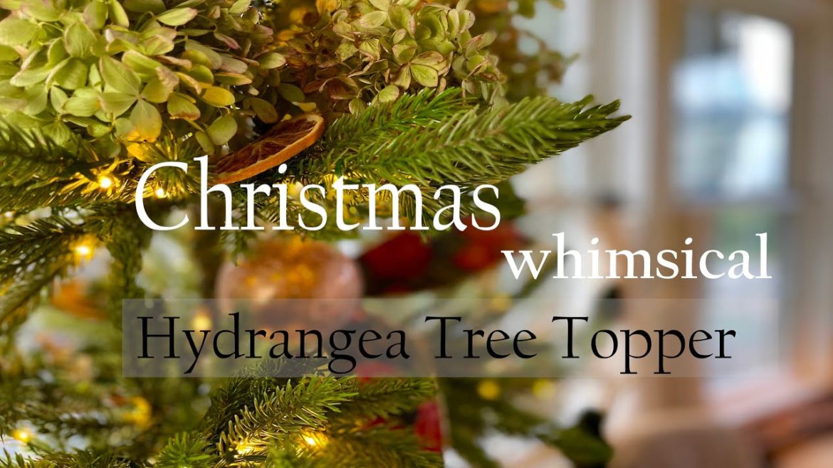 HYDRANGEA CHRISTMAS TREE TOPPER ~ WHIMSY FLORAL BERRY TREE ~ CLOCKS, VELVET BIRDS, & WEAVED BASKETS