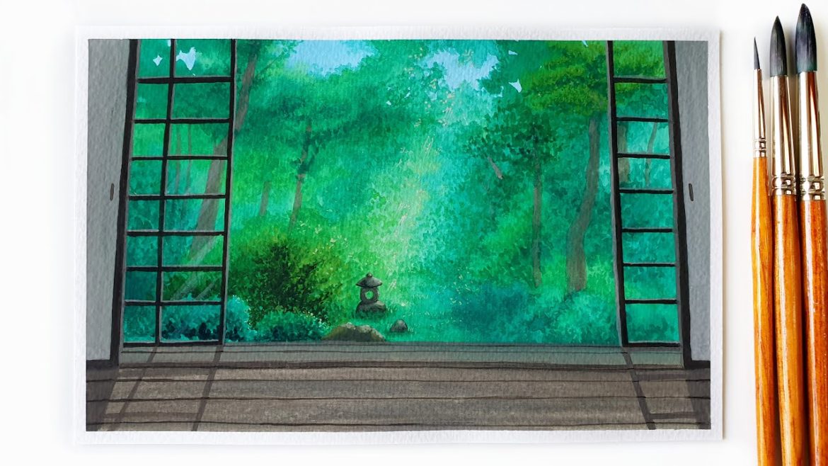 Landscape Painting with Poster Color | Summer Garden Landscape Painting with Poster Color | Summer Garden