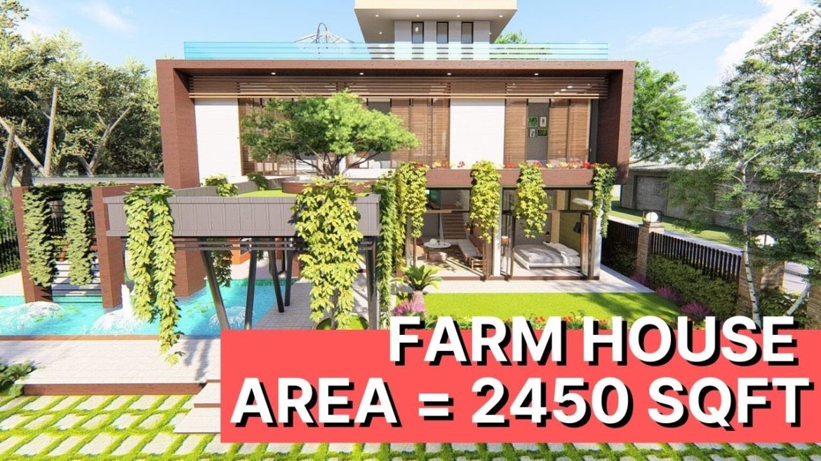 2450 Sqft Modern Farmhouse | Interior Design With Swimming Pool | Landscape Design ideas | ID-037